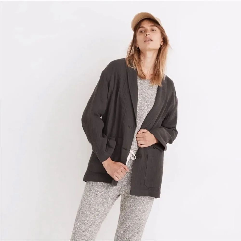 Madewell Lightspun Dorset Gray Button Closure Blazer Minimalist Gauze Modern NWT